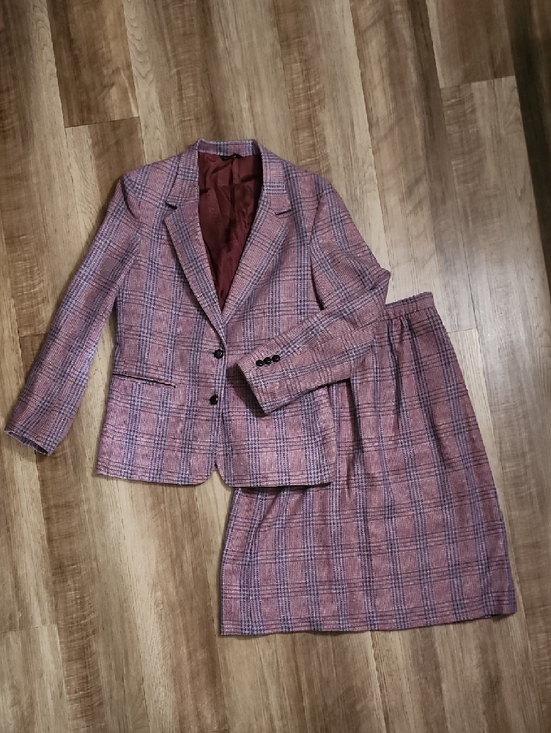 Oscar de la Renta Dresses & Skirts - Oscar de la Renta Vintage Plaid Skirt Suit Set Mauve Wool Blend 2PC
